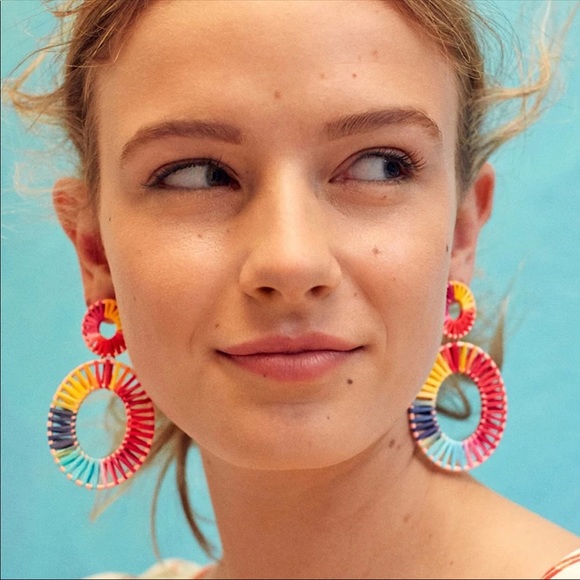 "Myla" Bohemian Multicolor Grass Festival Party Teardrop Circle Summer Earrings - Picture 2 of 6
